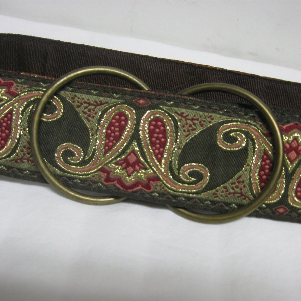 Statement Belt Metallic Brown Red Gold Paisley Adjustable Brass Buckle